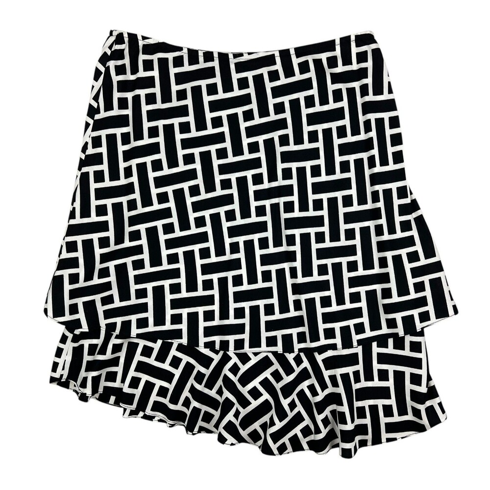 Escapada Black & White Asymmetrical Hem Tiered A-Line Rayon Skirt Size L